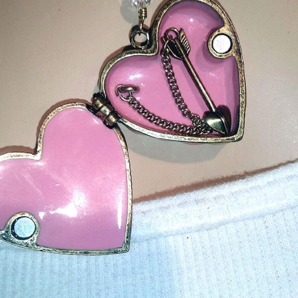 Pink Rhinestone Locket on 18" Rollo Chain - Picture 4 of 5